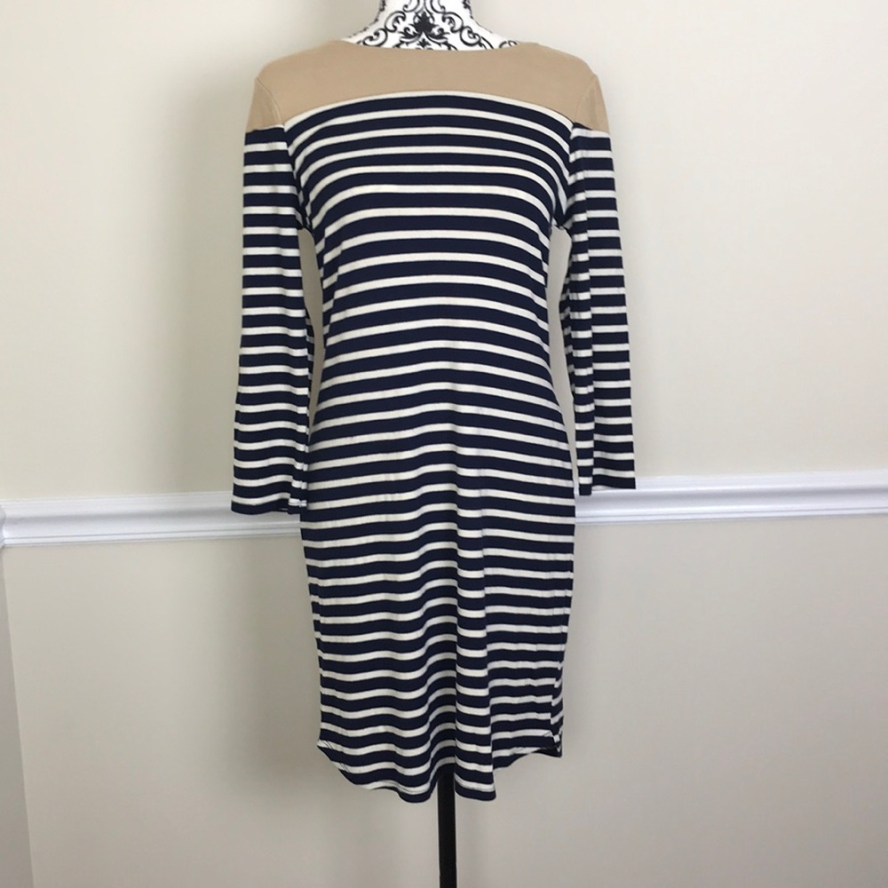 Monteau | striped dress with elbow  patches